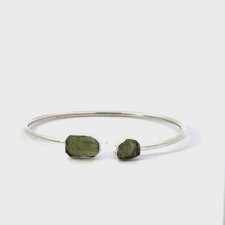 Moldavite Freeform Cuff Bracelet in Sterling Silver