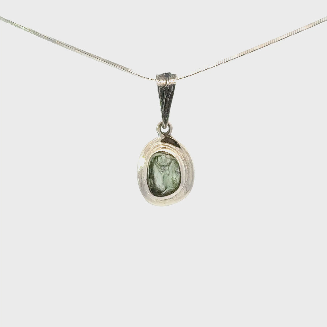 Raw Moldavite Necklace in Sterling Silver