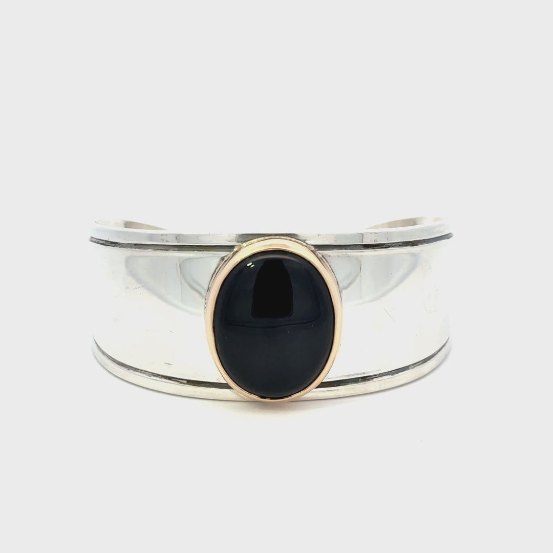 Retired James Avery Onyx Cuff Set in 14K Yellow Gold & Sterling Silver