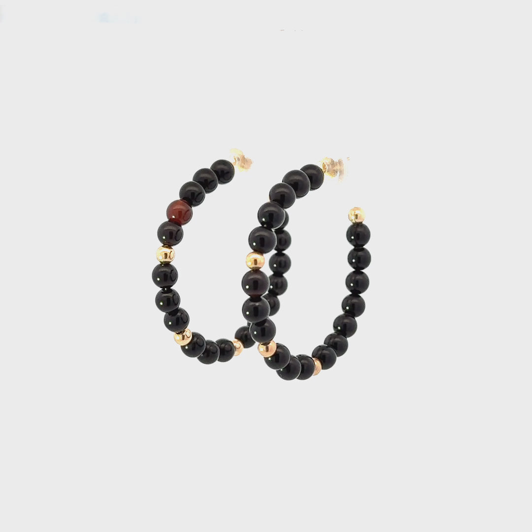 Vintage Onyx Hoop Earrings in 14K Yellow Gold