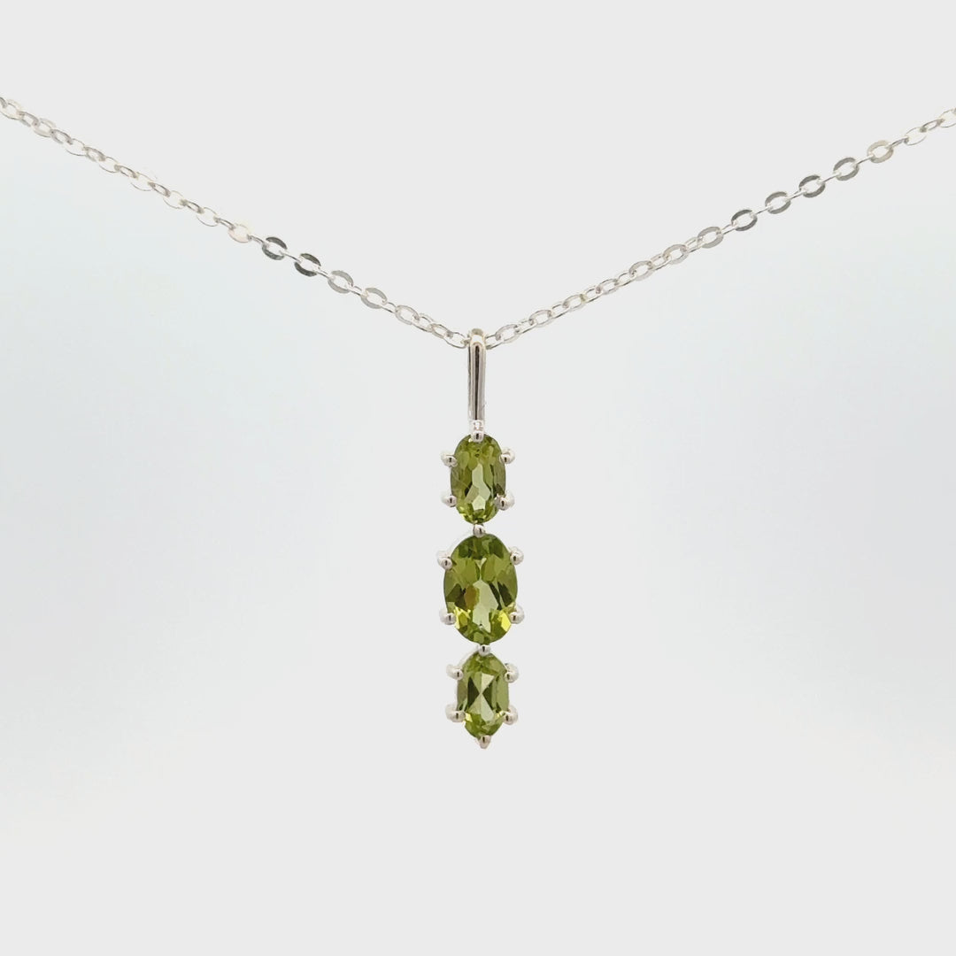Faceted Oval 3-Stone Peridot Necklace Set in Sterling Silver
