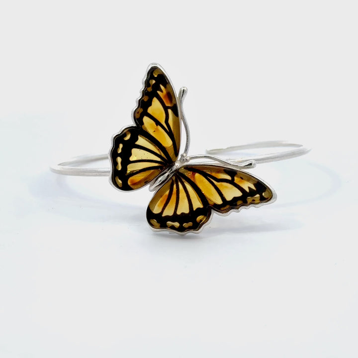 Amber Butterfly Cuff Bracelet in Sterling Silver