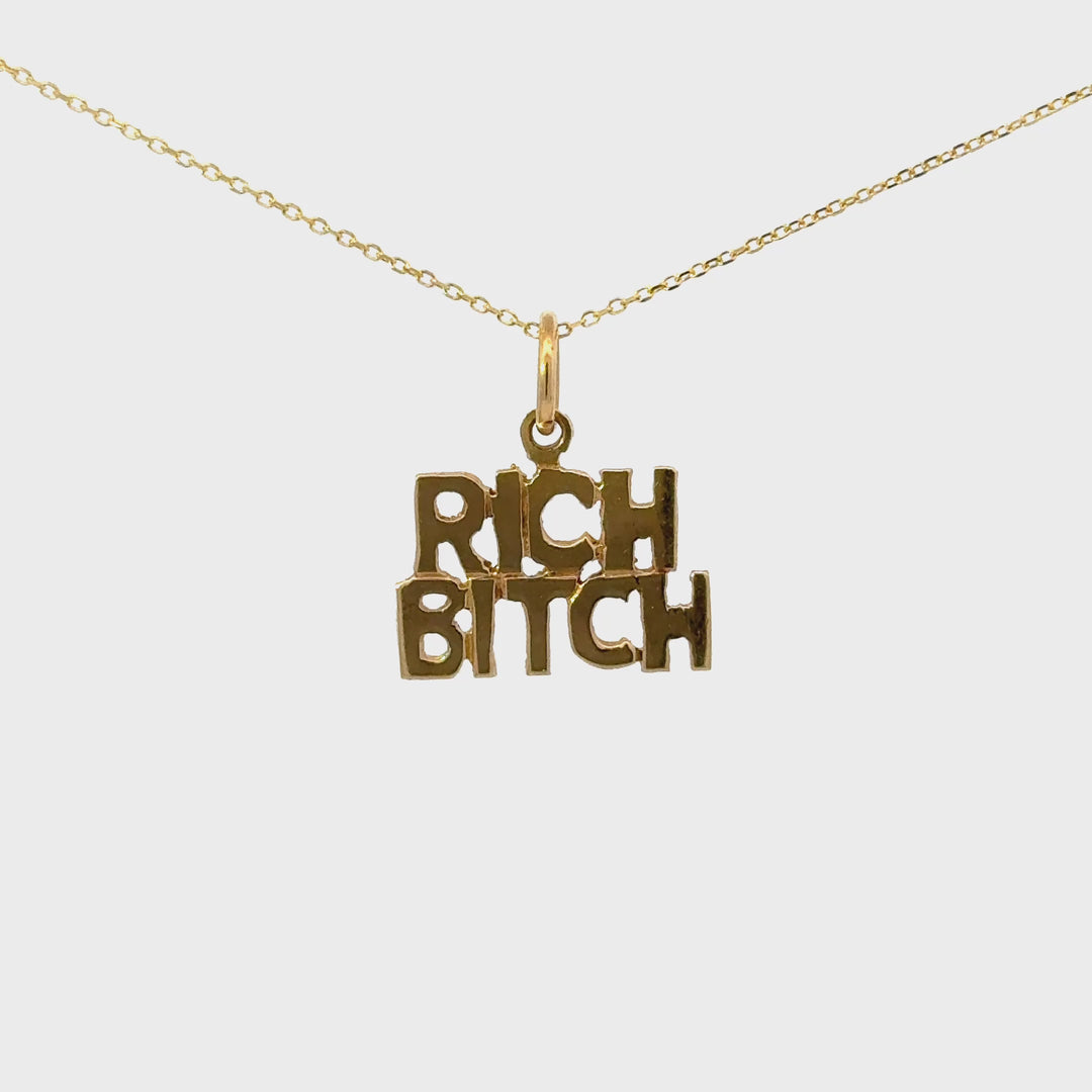 Vintage “Rich Bitch” Pendant Necklace in 14K Yellow Gold