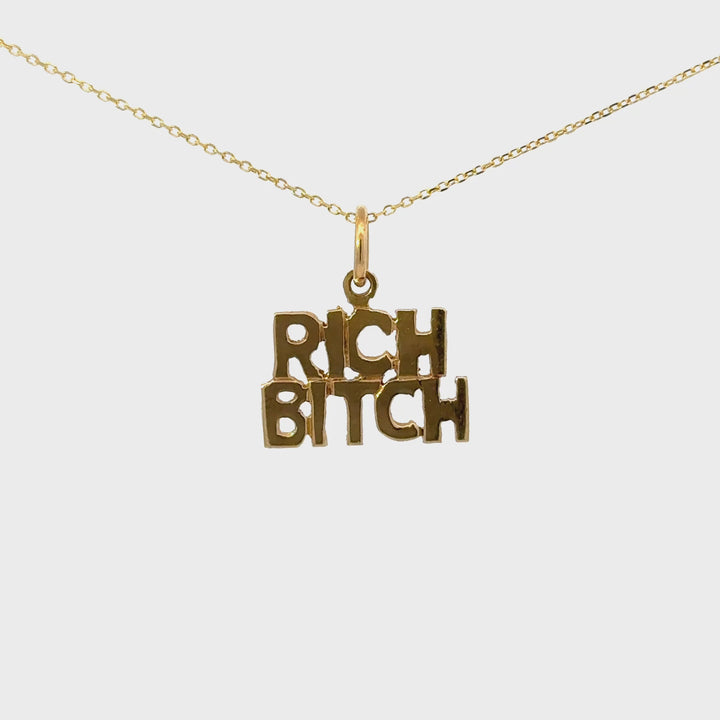 Vintage “Rich Bitch” Pendant Necklace in 14K Yellow Gold