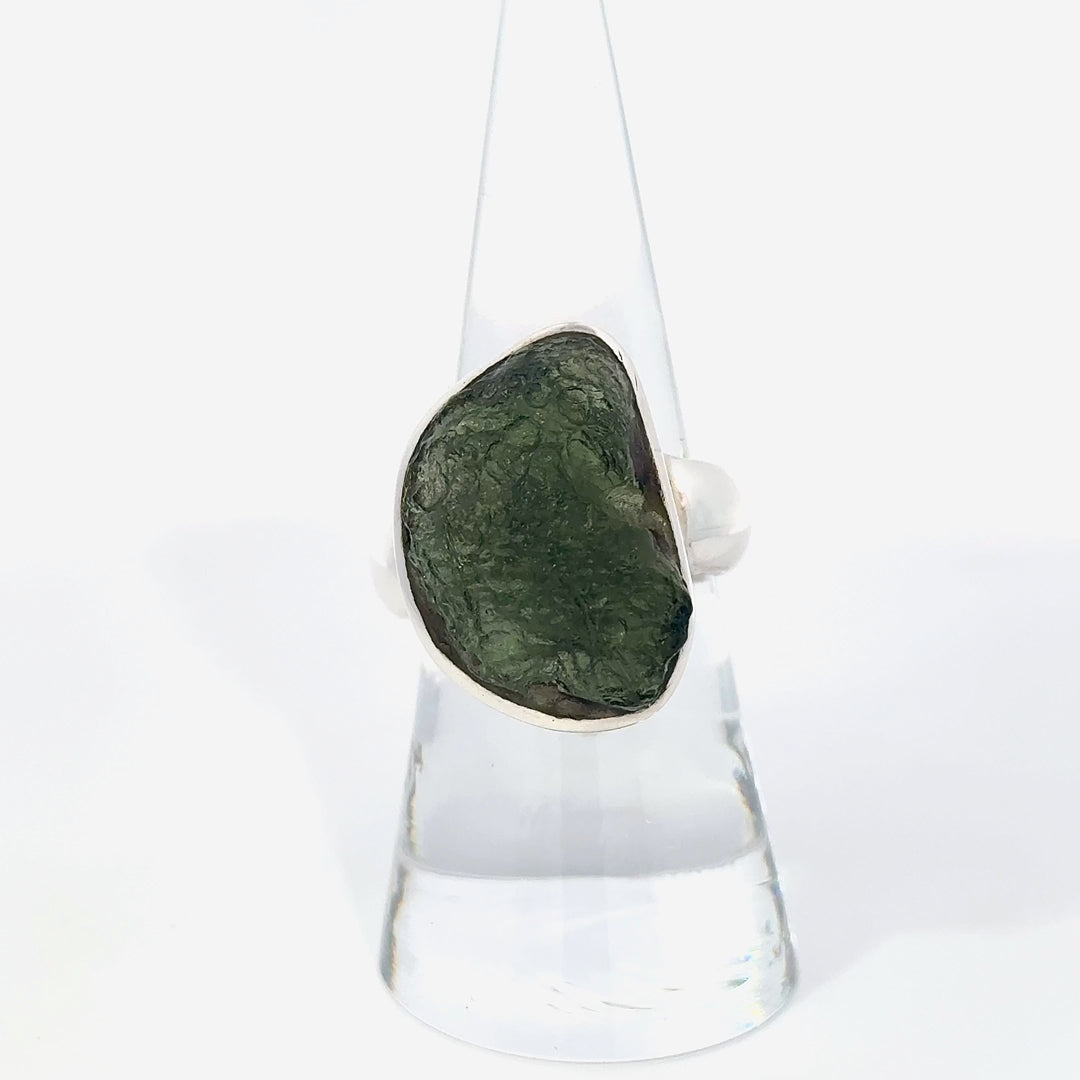 Moldavite Freeform Ring in Sterling Silver