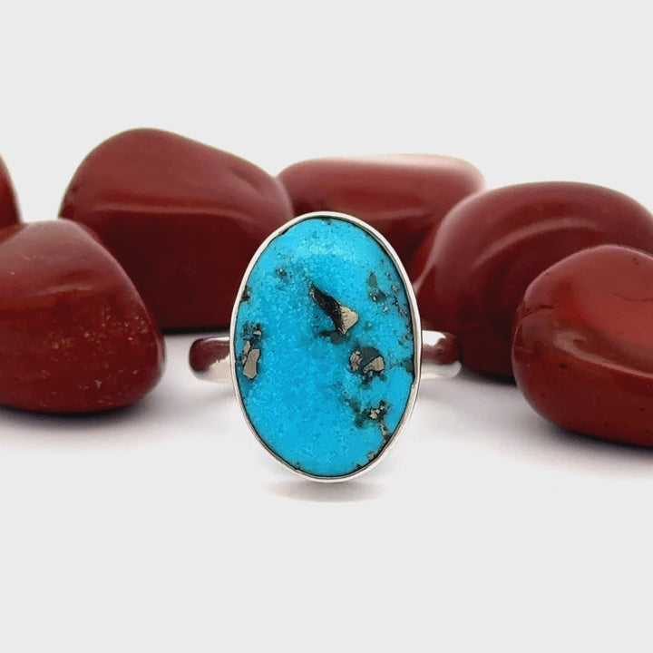 Oval Cut Turquoise & Pyrite Ring in Sterling Silver