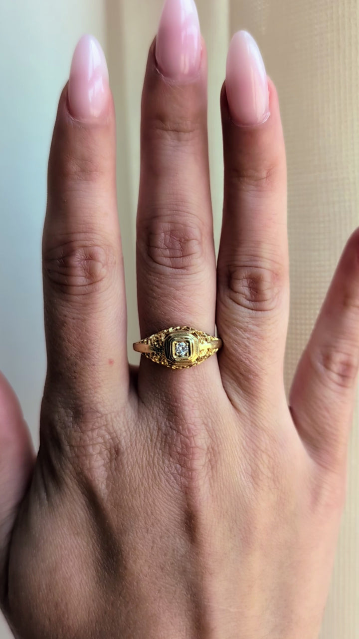 Vintage Vellmar Old Mine Cut Diamond Ring in 14K Yellow Gold