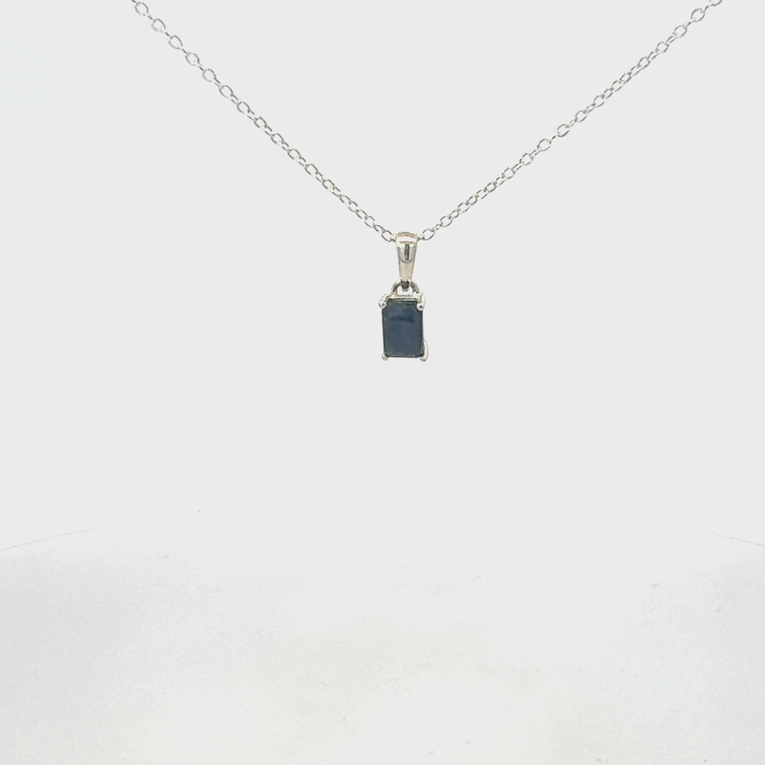 Emerald Cut Sapphire Necklace in Sterling Silver