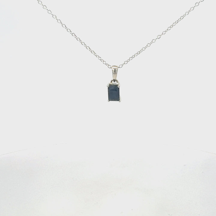 Emerald Cut Sapphire Necklace in Sterling Silver