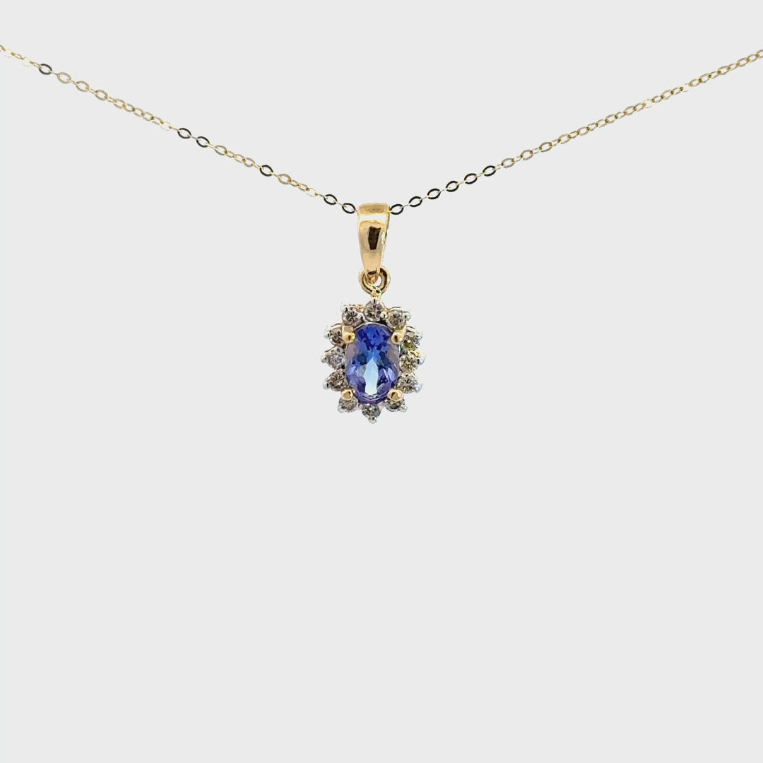 Vintage Oval-Cut Tanzanite & Diamond Necklace in 14k Yellow Gold