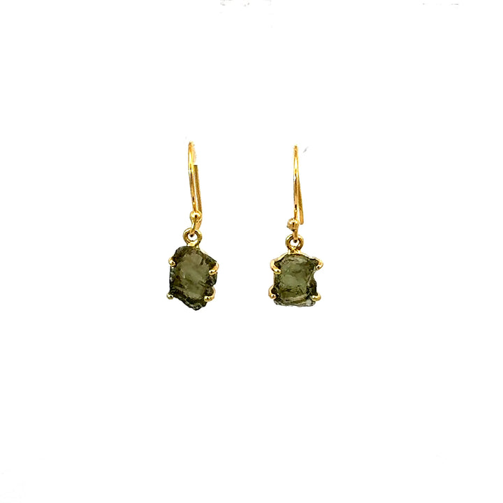 Moldavite Freeform Dangle Earrings in Vermeil