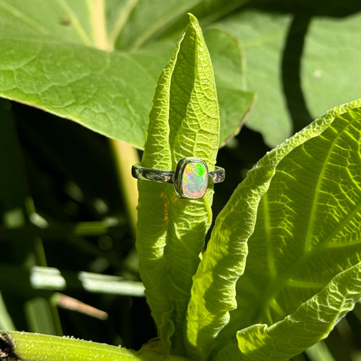 Ethiopian Opal Rectangle Ring in Sterling Silver