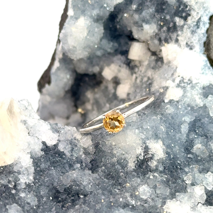Round Cut Citrine Ring in Sterling Silver