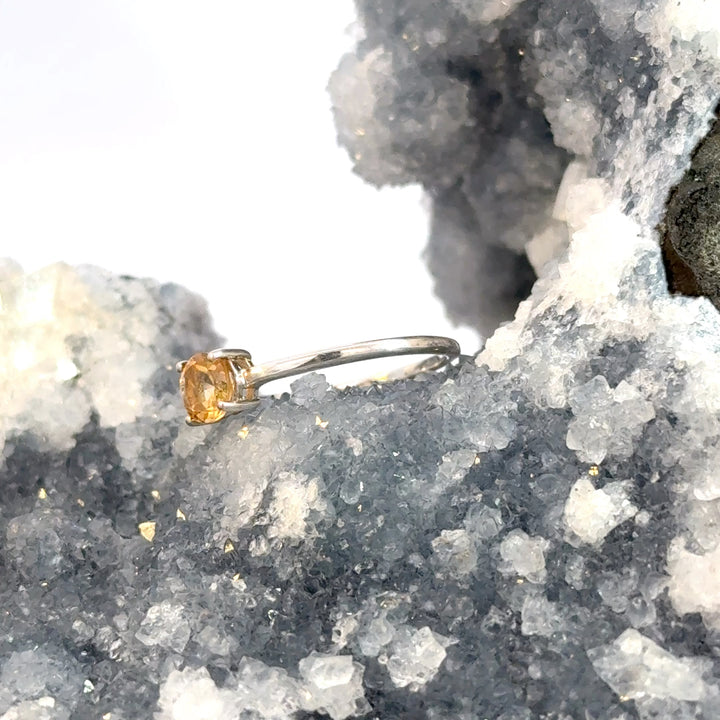Round Cut Citrine Ring in Sterling Silver