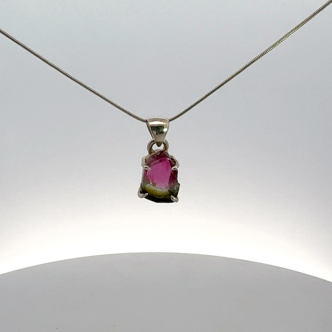 Watermelon Tourmaline Freeform Necklace in Sterling Silver