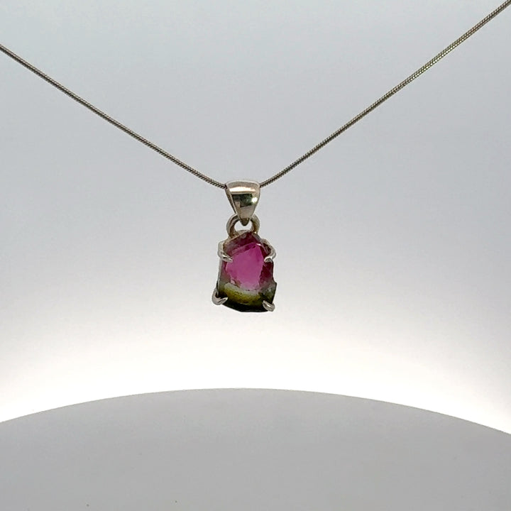Watermelon Tourmaline Freeform Necklace in Sterling Silver