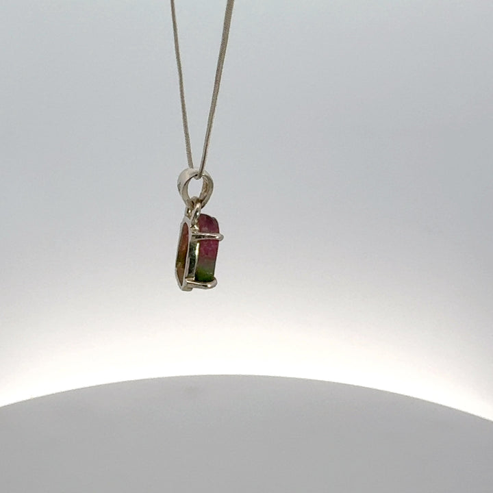 Watermelon Tourmaline Freeform Necklace in Sterling Silver