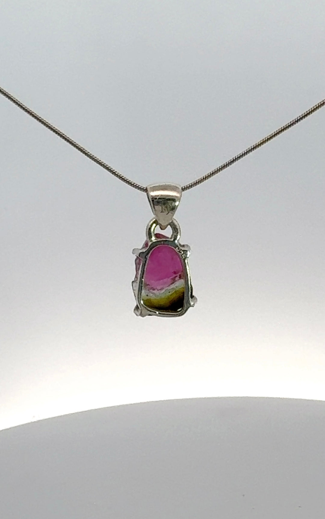 Watermelon Tourmaline Freeform Necklace in Sterling Silver