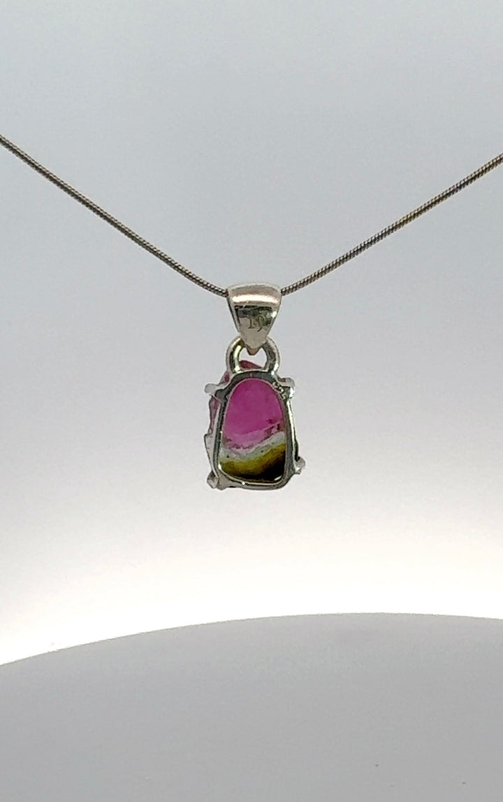 Watermelon Tourmaline Freeform Necklace in Sterling Silver