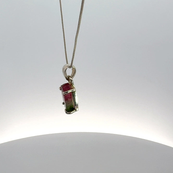 Watermelon Tourmaline Freeform Necklace in Sterling Silver