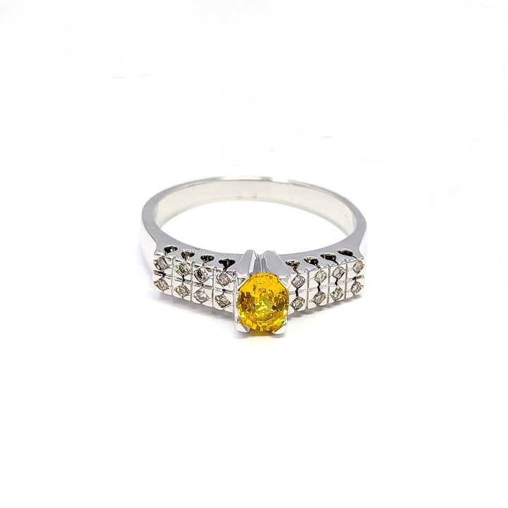 Vintage Yellow Sapphire & Diamond Ring in 14K White Gold