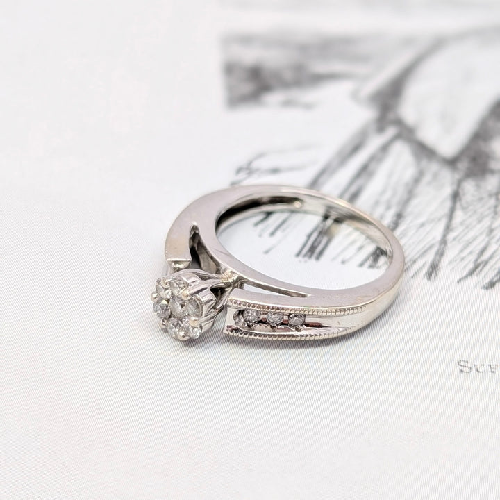 Vintage Diamond Floral Ring in 14K White Gold