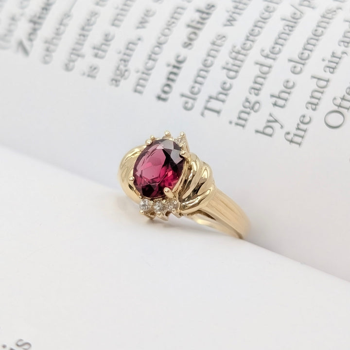 Vintage Rhodolite Garnet & Diamond Ring in 14k Yellow Gold