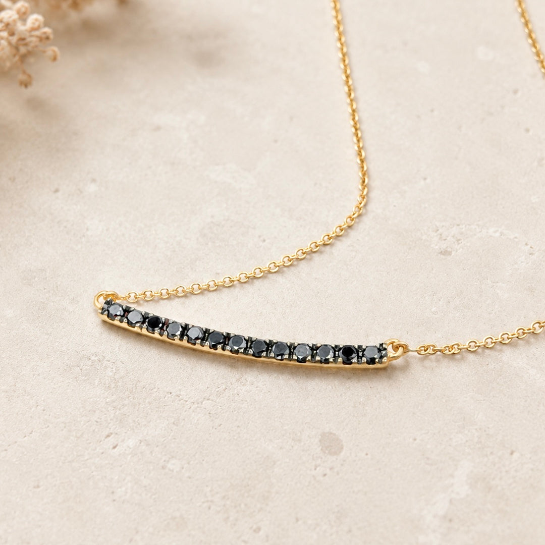 Vintage Black Diamond Bar Necklace in 18K Yellow Gold
