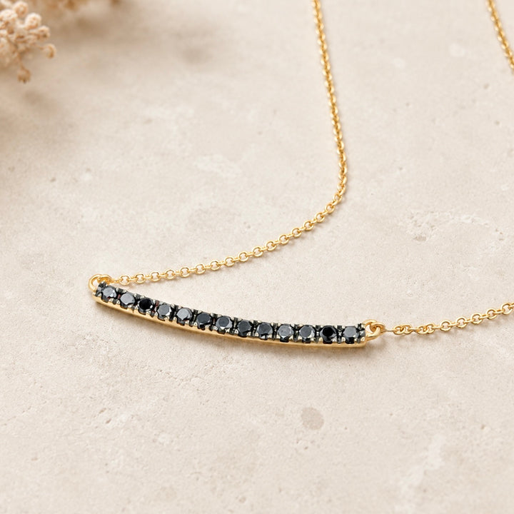 Vintage Black Diamond Bar Necklace in 18K Yellow Gold