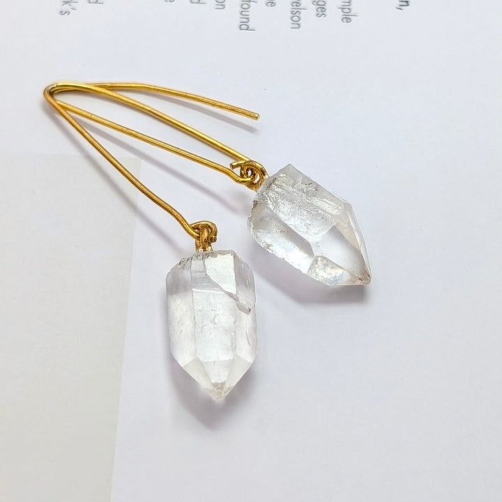 Brazilian Clear Quartz Dangle Earrings in Base Metal