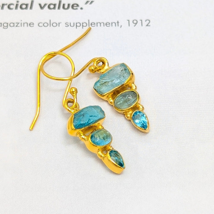 Blue Apatite Dangle Earrings in 18K Gold-Plated Sterling Silver