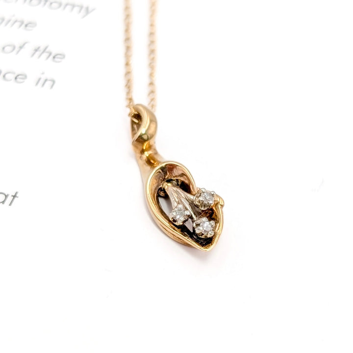 Vintage Diamond Calla Lily Necklace in 14K Yellow Gold