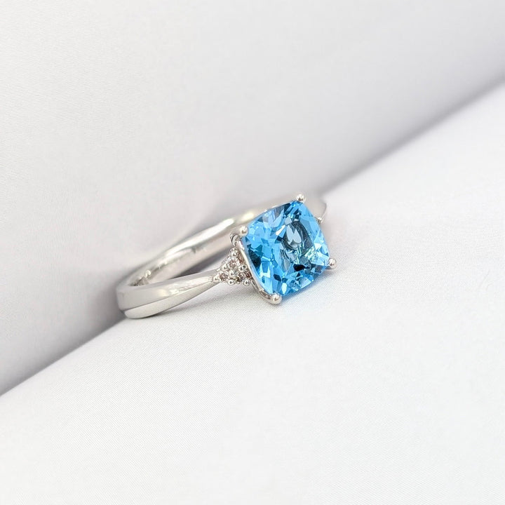 Vintage Blue Topaz & Diamond Ring in 14K White Gold