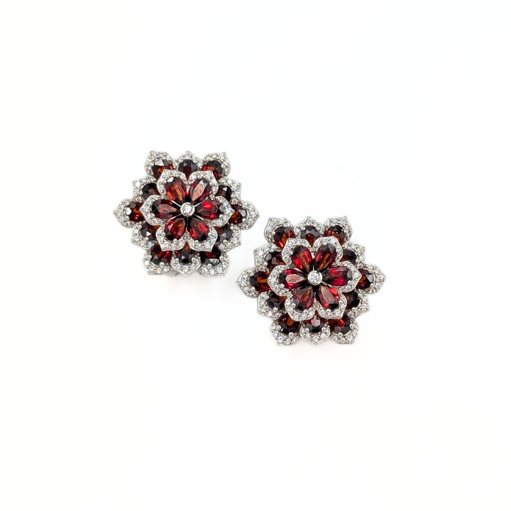 Rhodolite Garnet & White Topaz  Earrings in Sterling Silver