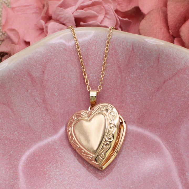 Cherished Memories Heart Locket Necklace in Gold Plated Stainless Steel