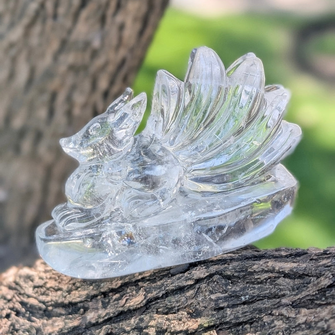 Clear Quartz Carved Nine Tailed Fox