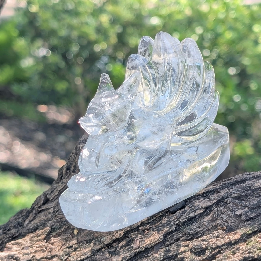 Clear Quartz Carved Nine Tailed Fox