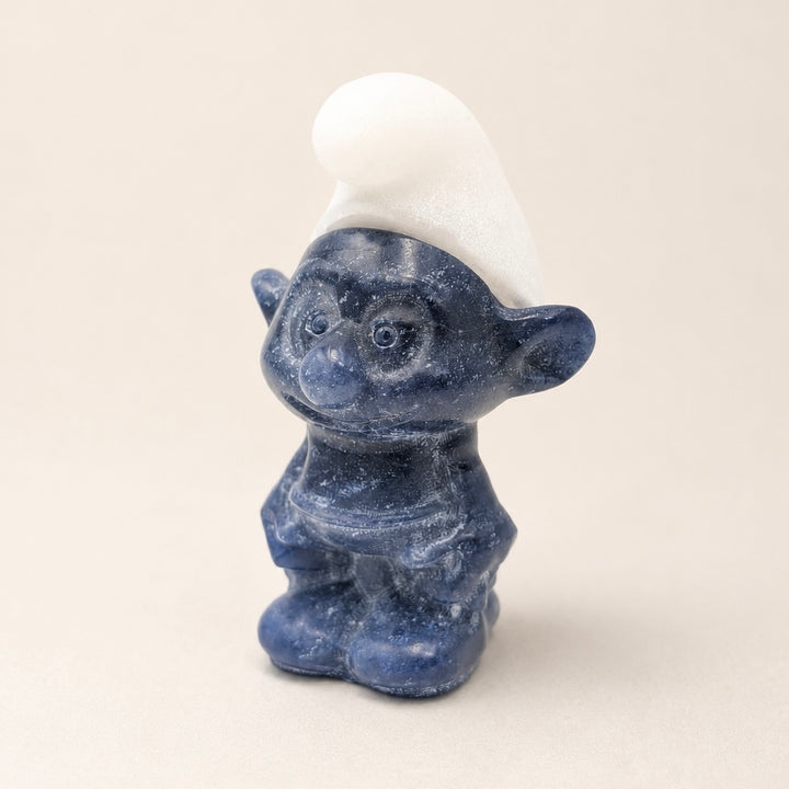 White Jade & Sodalite Smurf Carved Figurine
