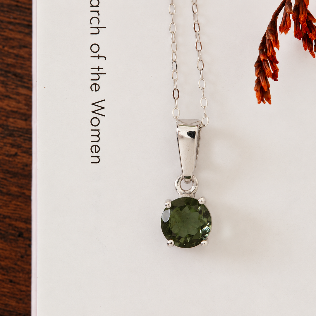 Moldavite Solitaire Necklaces in Sterling Silver