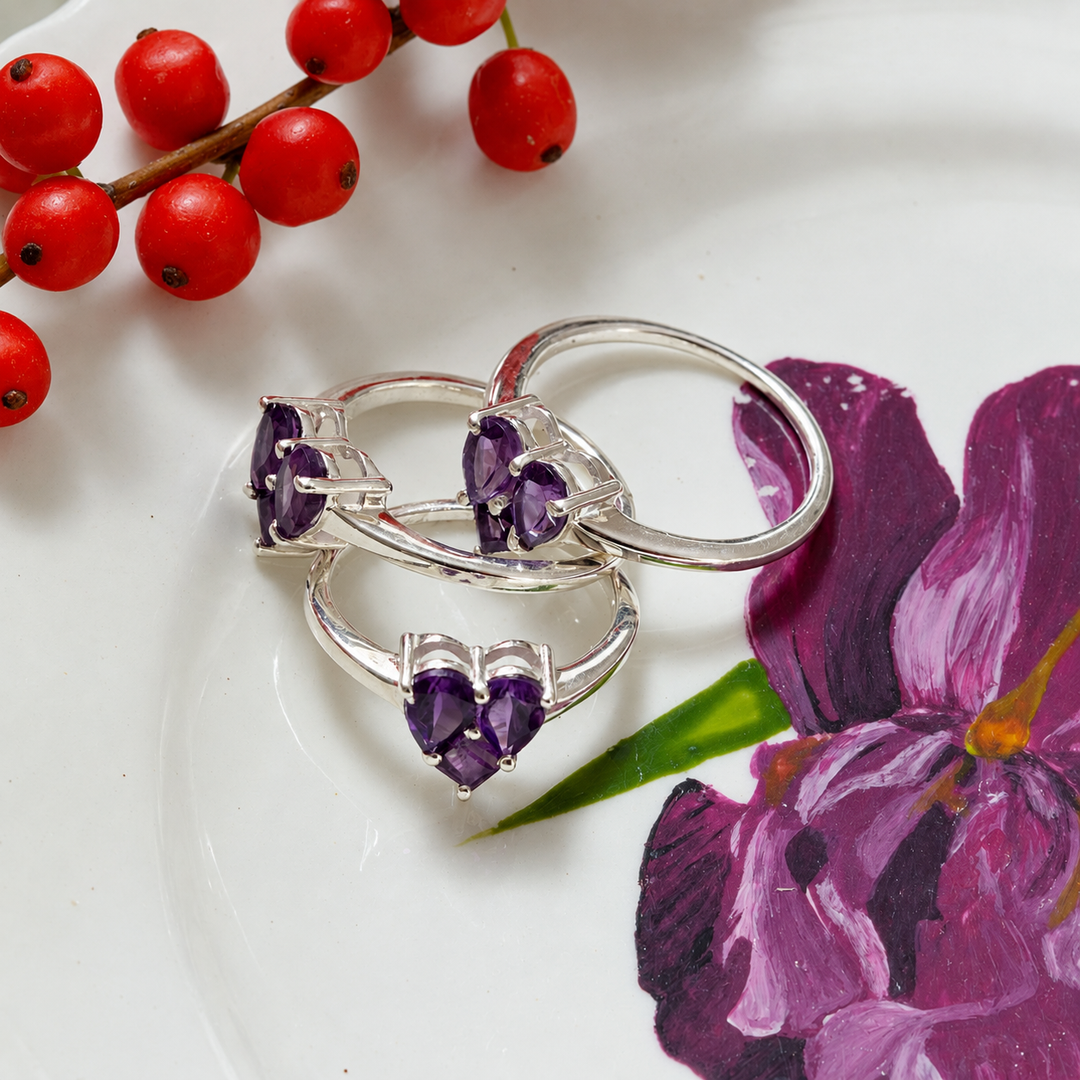 Amethyst Heart Ring in Sterling Silver