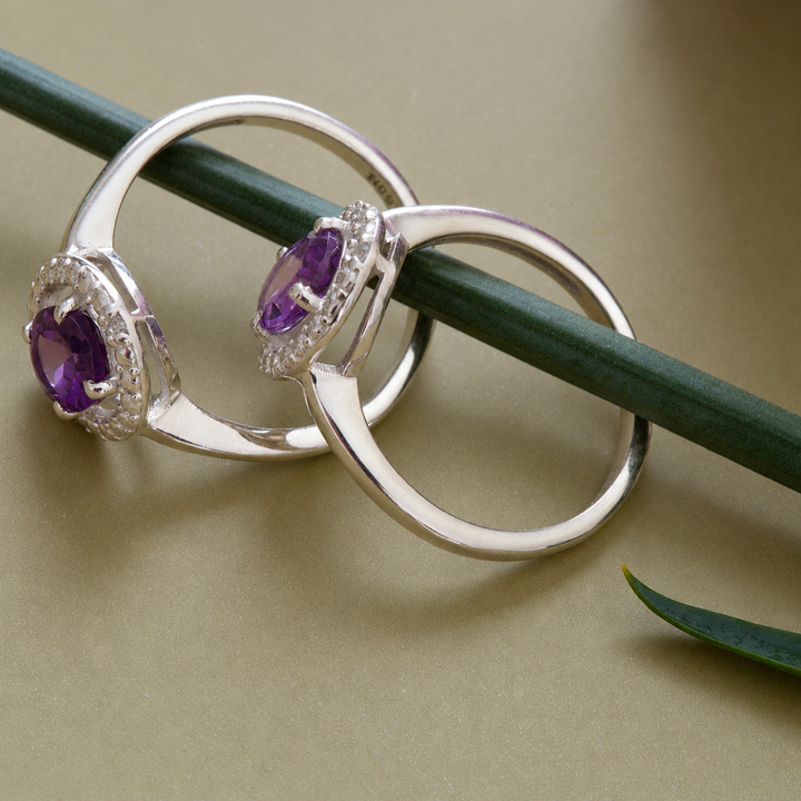 Amethyst & Lab Grown Diamond Ring in Sterling Silver