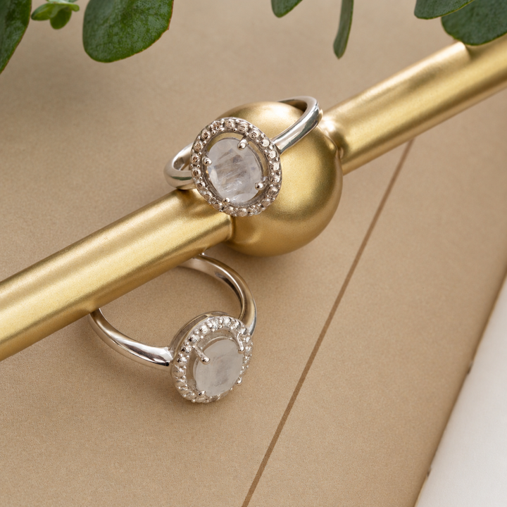 Moonstone & Lab Grown Diamond Ring in Sterling Silver