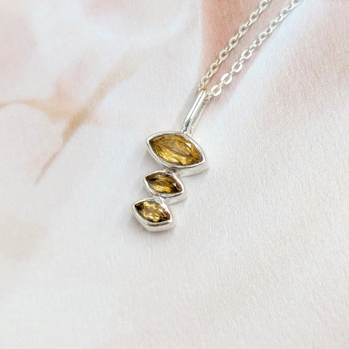 Marquise-Cut Citrine Vertical Drop Necklace in Sterling Silver