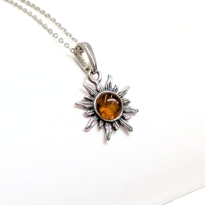 Amber Sunburst Necklace in Sterling Silver