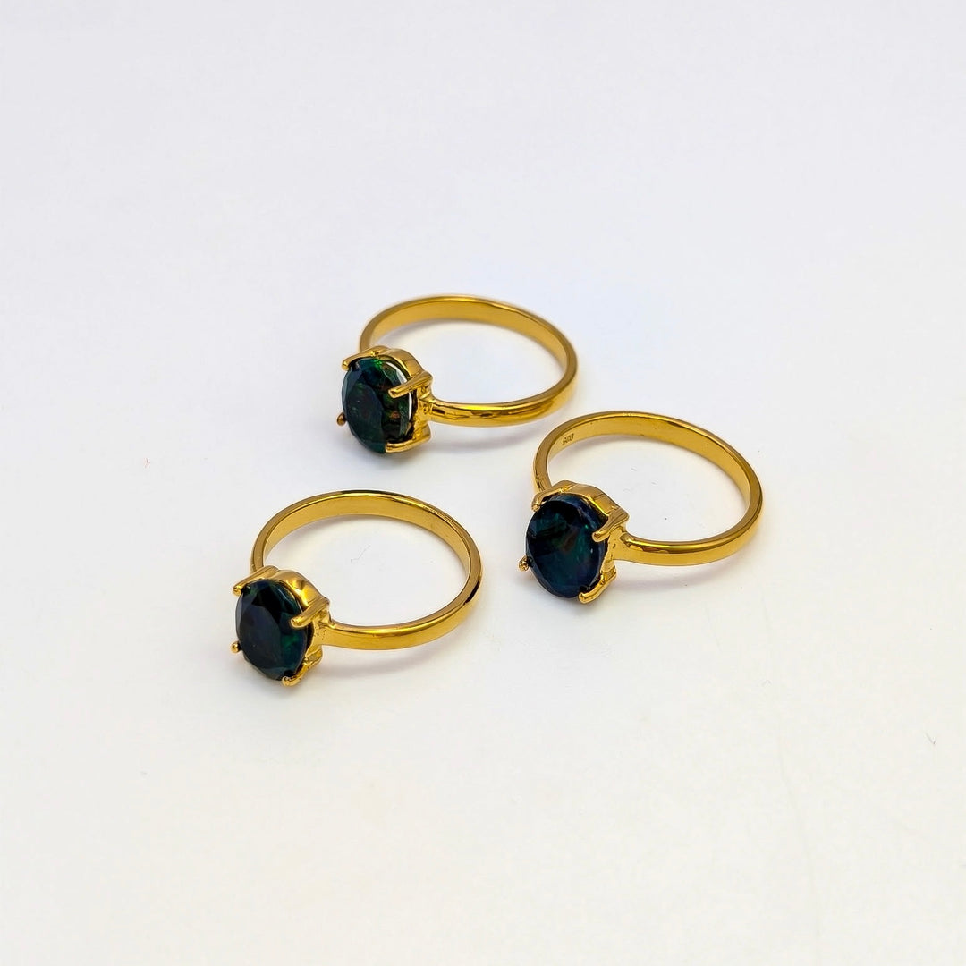 Black Opal Solitaire Ring in 18K Gold over Sterling Silver