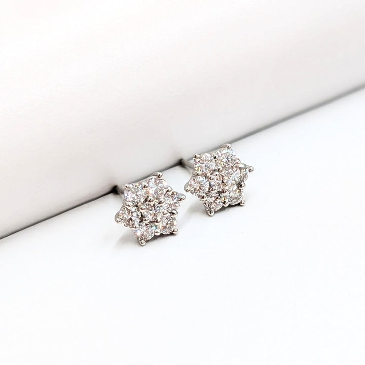 Lab-Grown Round-Cut Diamond Flower Stud Earrings in Sterling Silver