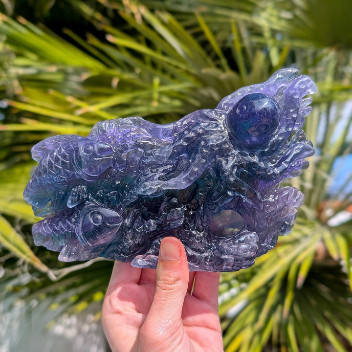 Rainbow Fluorite Octopus & Fish Ocean Carved Sculpture