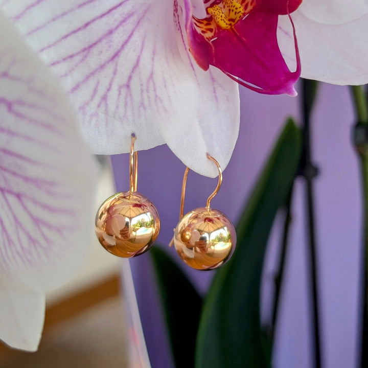 Vintage Gold Ball Drop Earrings in 14K Yellow Gold