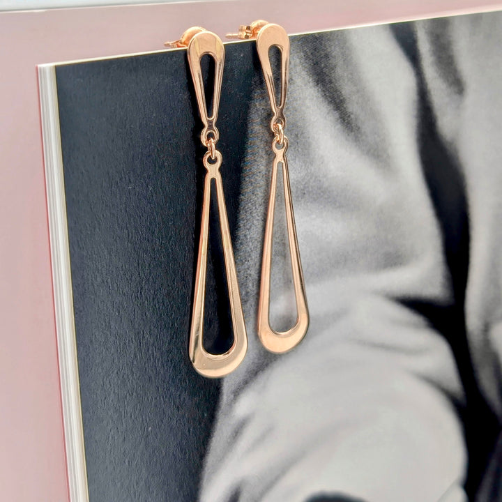 Vintage Teardrop Dangle Earrings Set in Rose Gold over Sterling Silver