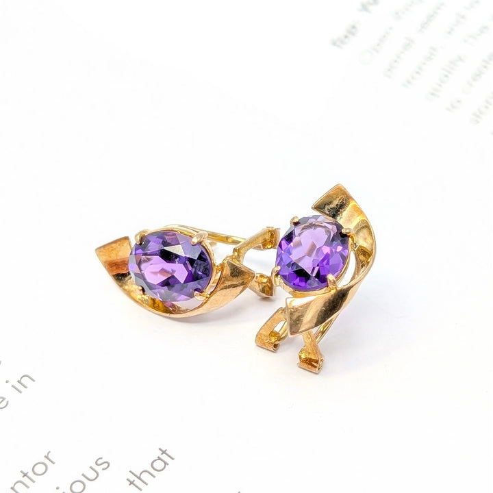 Vintage Amethyst Earrings in 14K Yellow Gold